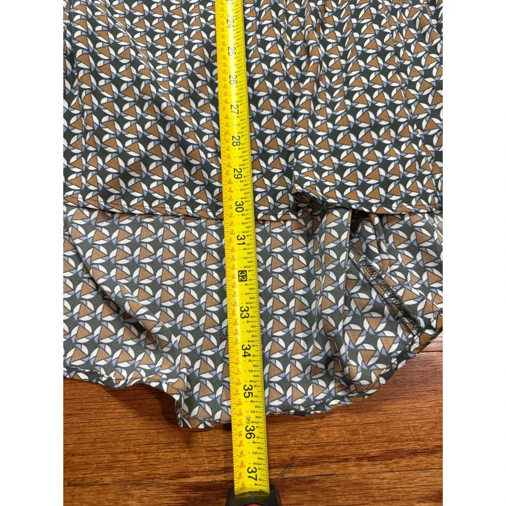 Max Studio Womens Geometric Print High Low Midi Skirt Green Tan Small - Picture 3 of 6